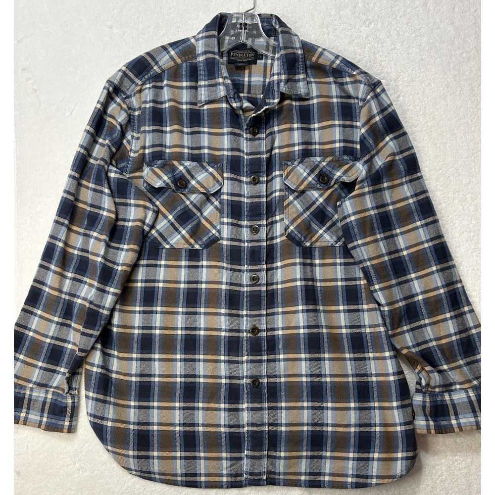Pendleton Mens Size L Blue Long Sleeve Burnside Button Down Flannel Shirt (S1)